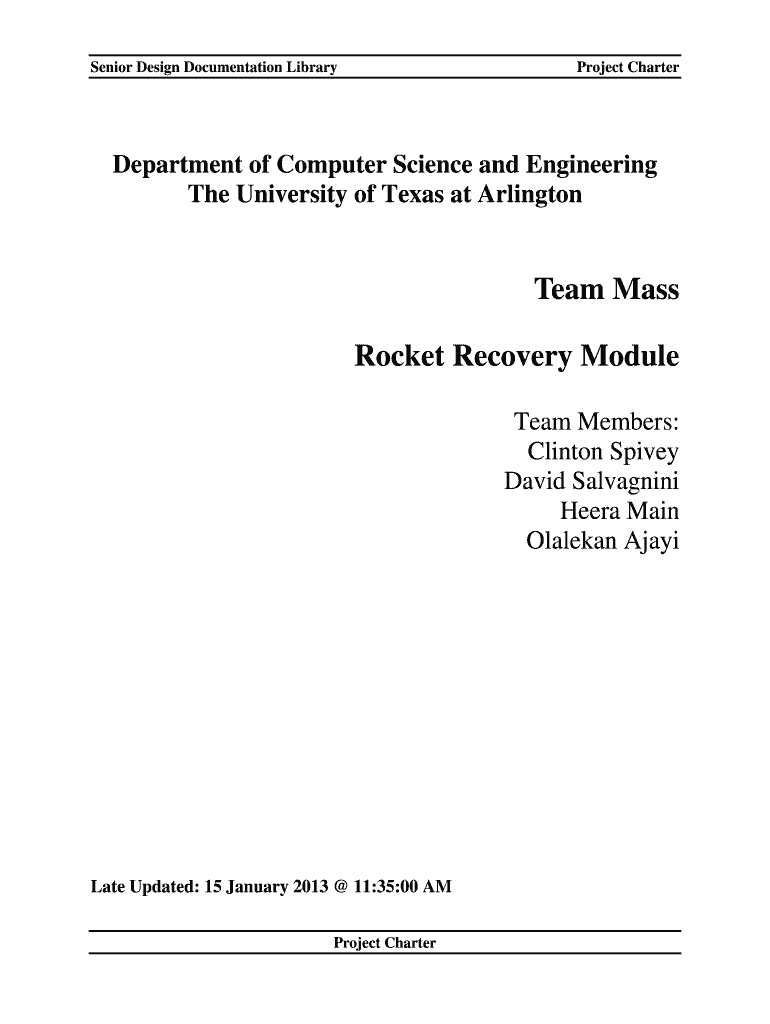 Fillable Online ranger uta . Project Charter ranger uta Fax Email