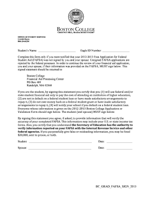Fillable Online bc FAFSA Signature Page - Boston College - bc Fax Email