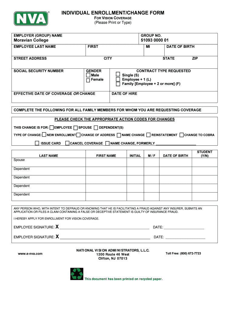 Fillable Online home moravian Enrollment / change Forms Moravian