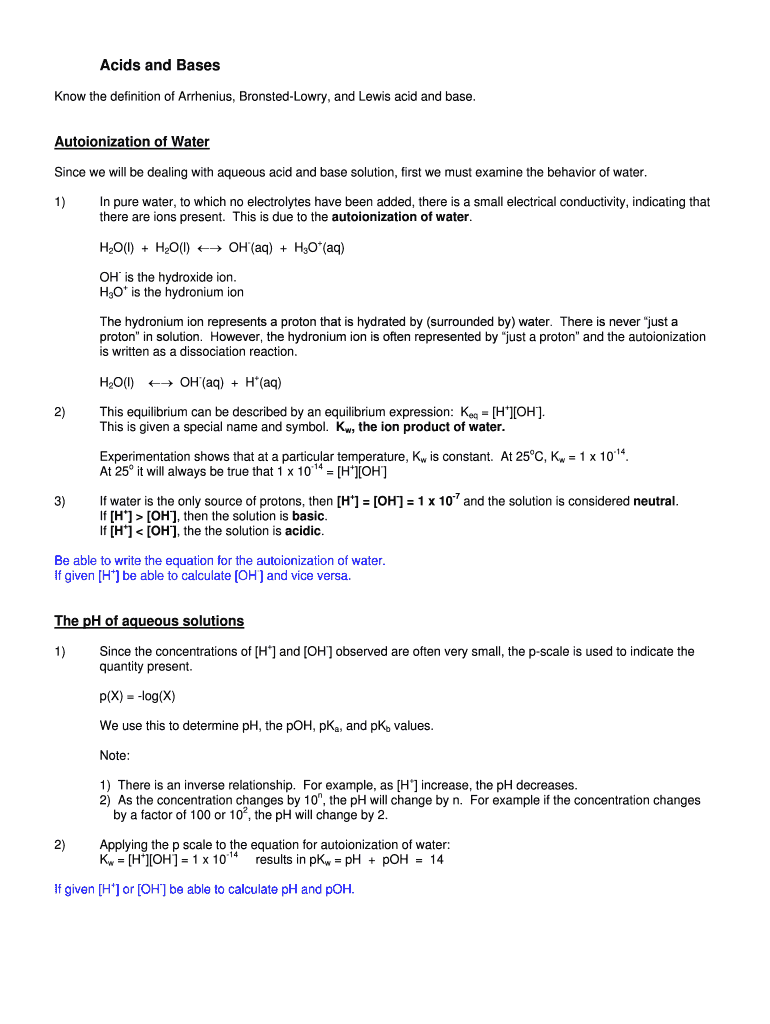Fillable Online Know the definition of Arrhenius, Bronsted-Lowry, and