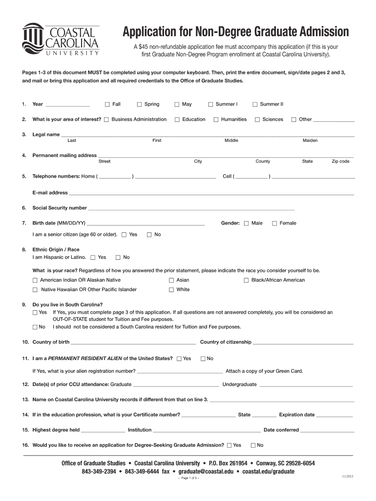 Fillable Online coastal NonDegree Seeking Application Coastal