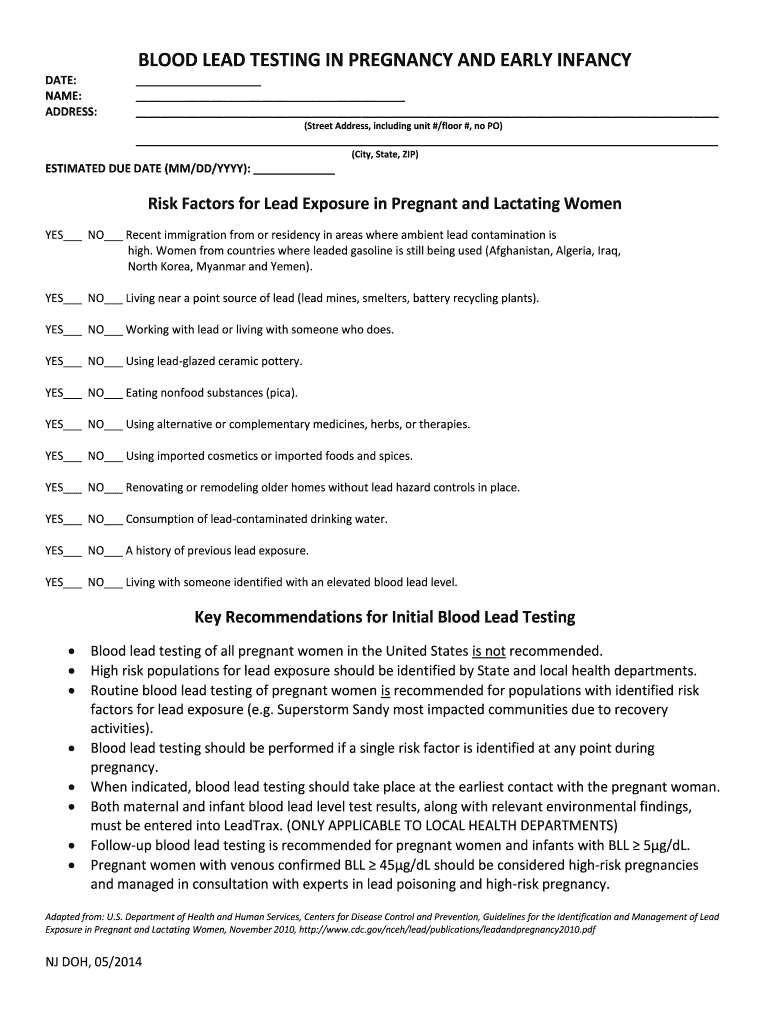 Fillable Online njsams rutgers BLOOD LEAD TESTING IN PREGNANCY AND