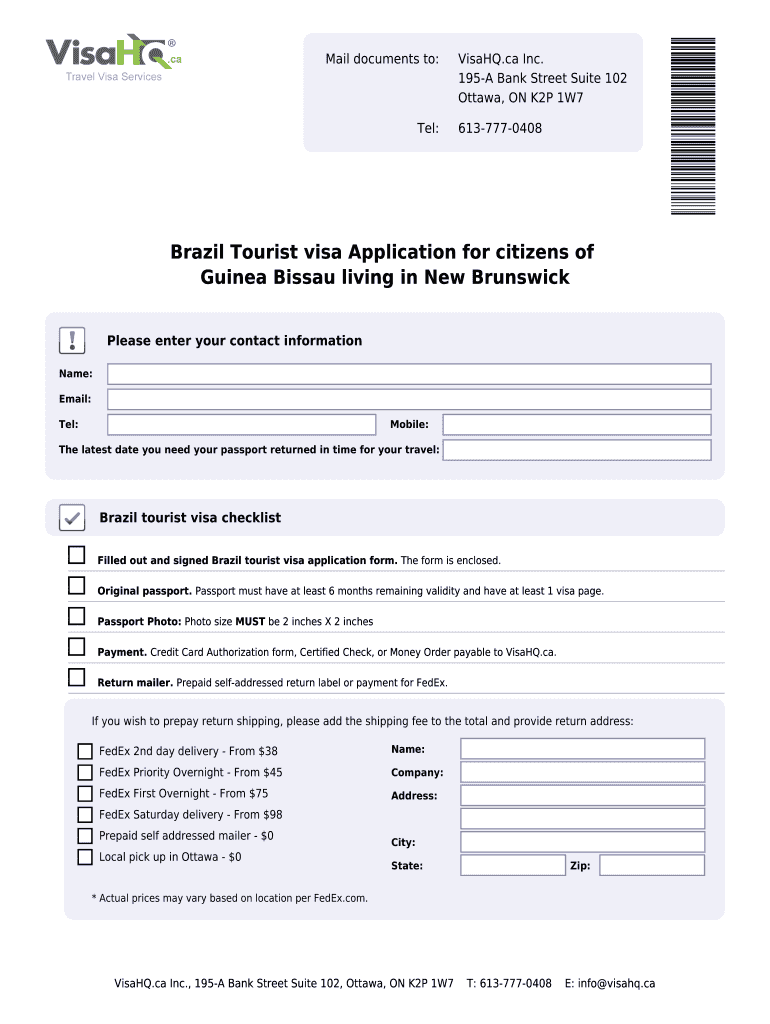 Fillable Online brazil visahq Brazil Visa Application for Citizens of