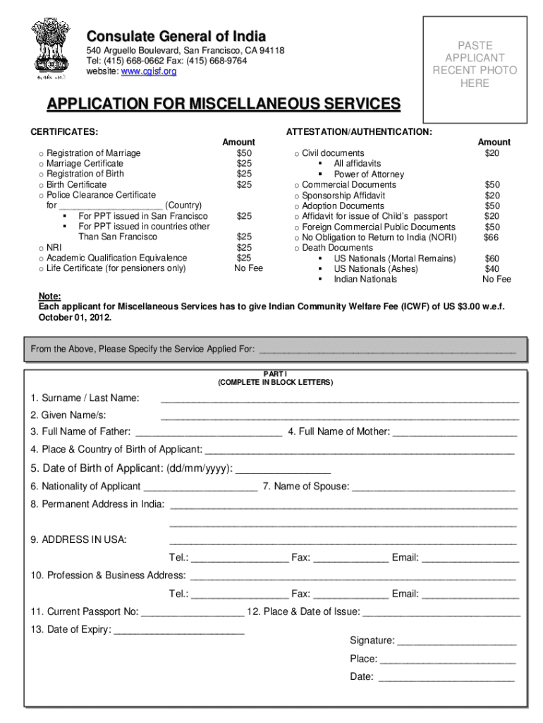 India consulate san francisco Fill out & sign online DocHub