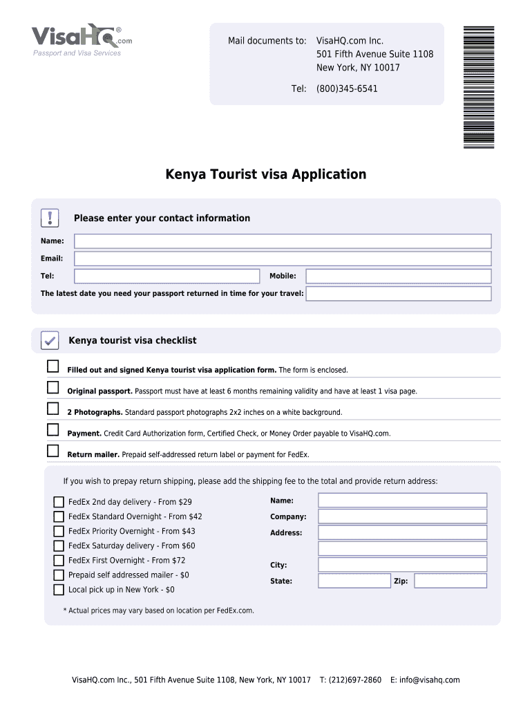Fillable Online Kenya Tourist visa Application Fax Email Print pdfFiller