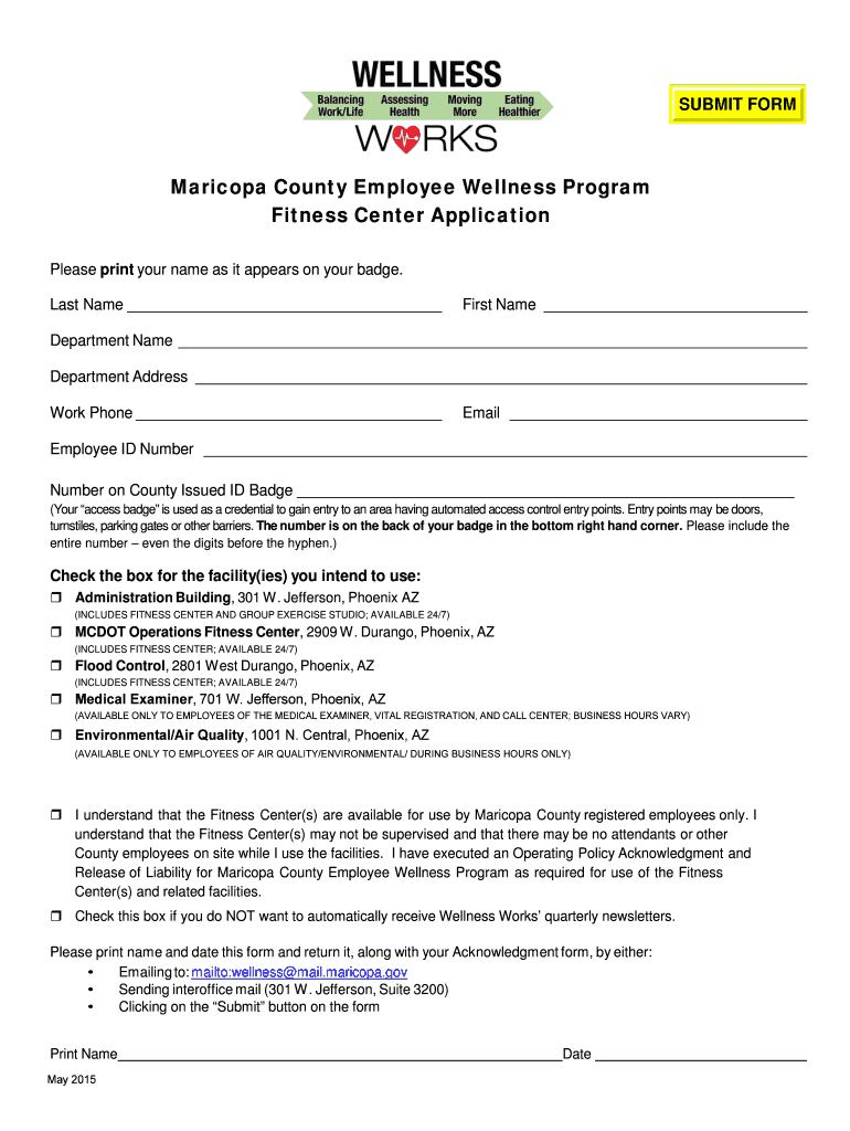 Fillable Online maricopa Maricopa County Employee Wellness Program