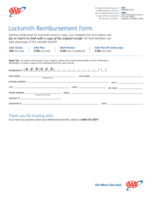 Aaa Locksmith Reimbursement - Fill Online, Printable, Fillable, Blank