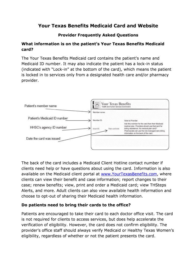Fillable Online Your Texas Benefits Medicaid Card and site Fax Email
