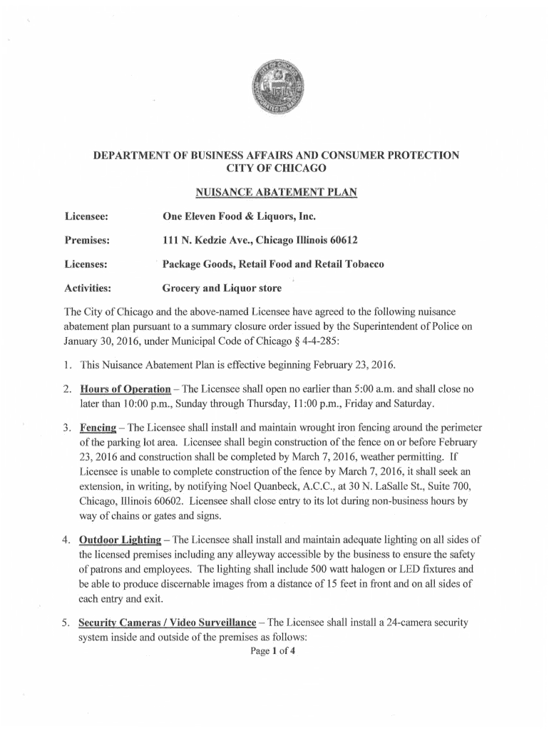 Fillable Online NUISANCE ABATEMENT PLAN Fax Email Print pdfFiller