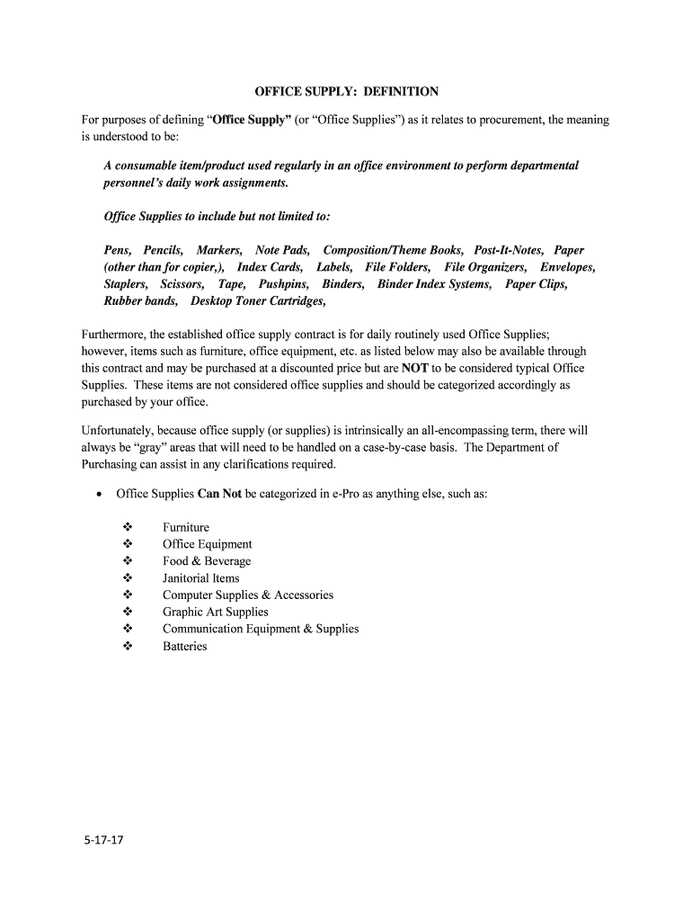 Fillable Online OFFICE SUPPLY DEFINITION Fax Email Print pdfFiller