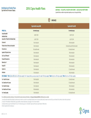 Fillable Online Individual and Family Plans 2016 Cigna Health Plans