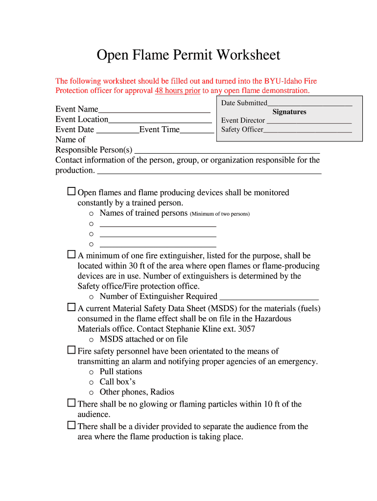 Fillable Online byui Open Flame Productions byuiedu Fax Email Print
