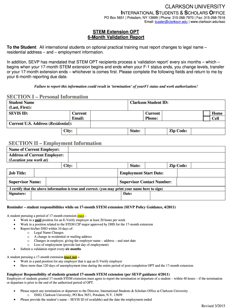 Fillable Online clarkson SECTION II Employment Information Fax Email
