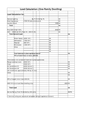 Fillable Online Load Calculation (One-Family Dwelling) Fax Email Print