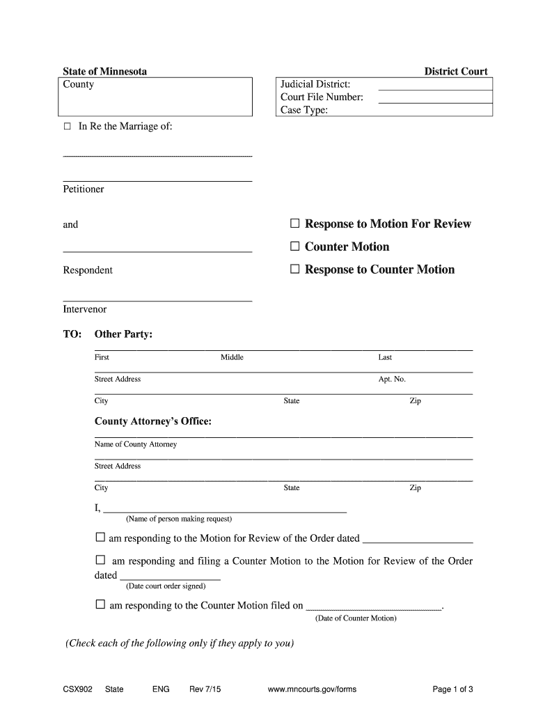 Fillable Online mncourts Response to Motion For Review Counter Motion