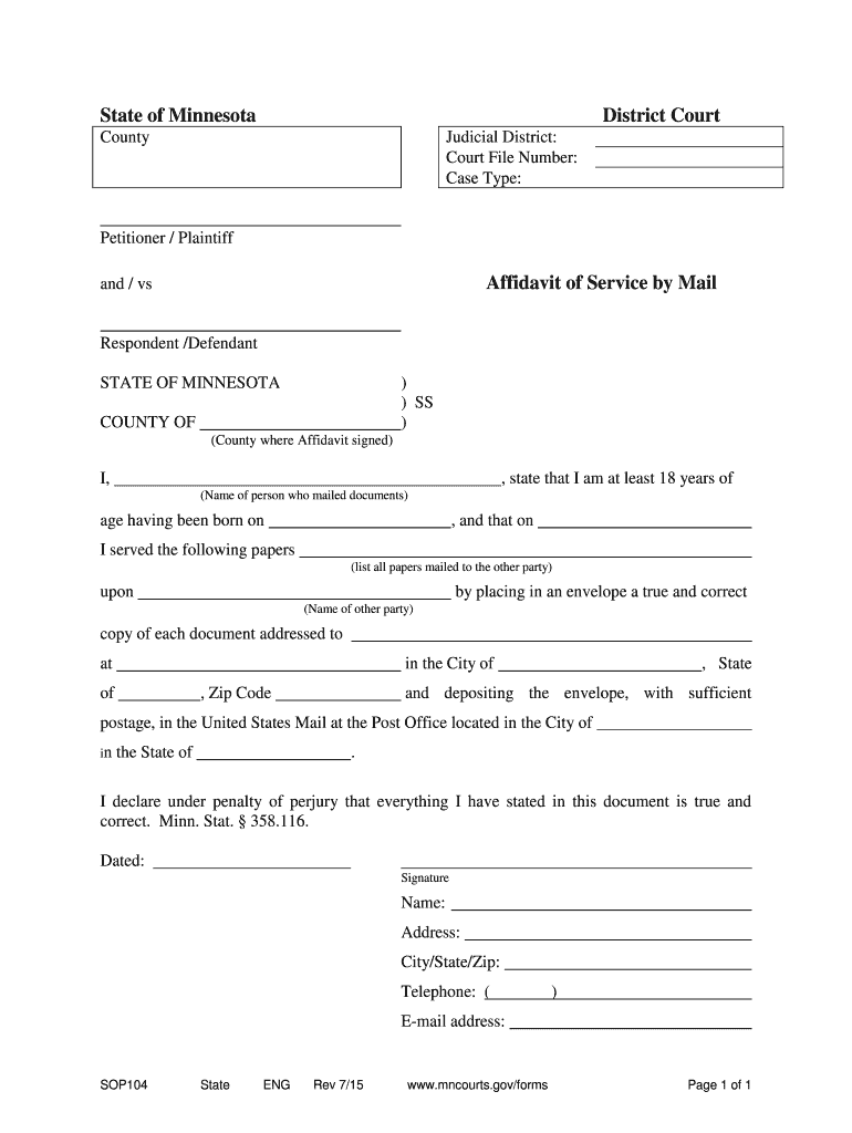Fillable Online mncourts State of Minnesota District Court County(07)