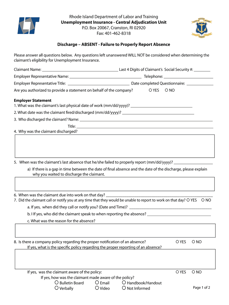 Fillable Online dlt ri Discharge ABSENT Failure to Properly Report