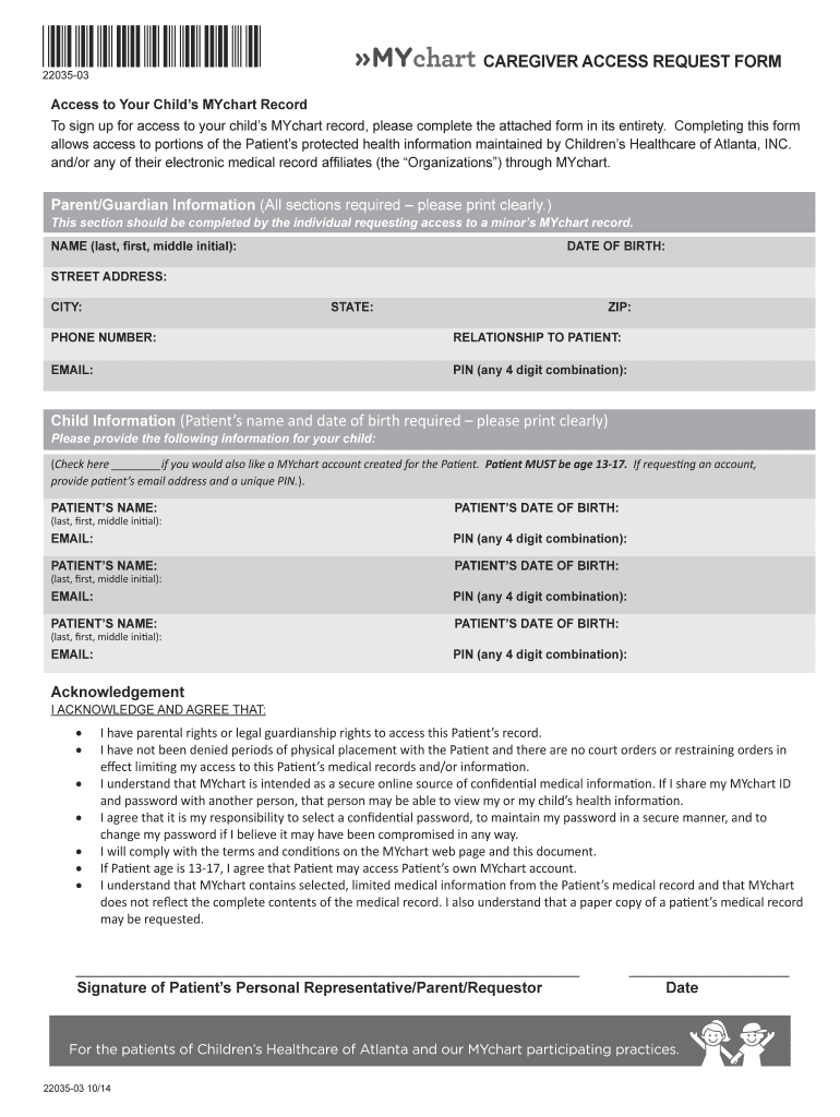 Fillable Online choa CAREGIVER ACCESS REQUEST FORM choa Fax Email Print pdfFiller
