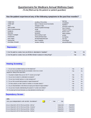 Fillable Online lcmh Questionnaire for Medicare Annual Wellness Exam To