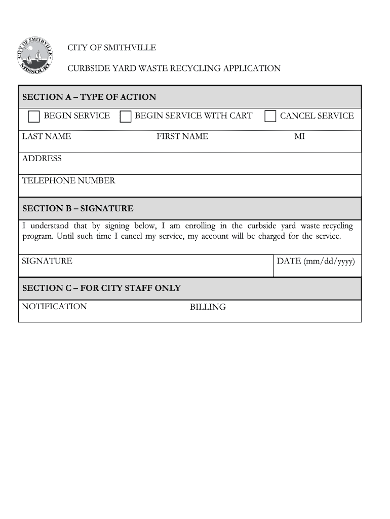 Fillable Online smithvillemo CITY OF SMITHVILLE CURBSIDE YARD WASTE