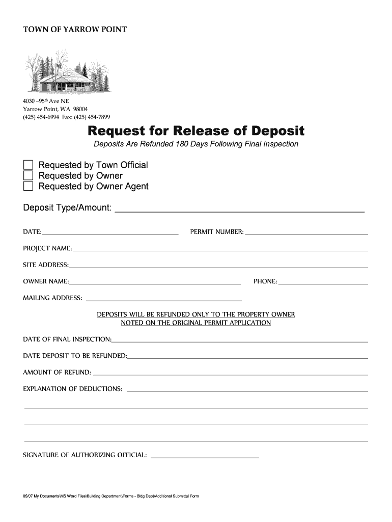 Fillable Online Deposit Release Form.doc Fax Email Print pdfFiller