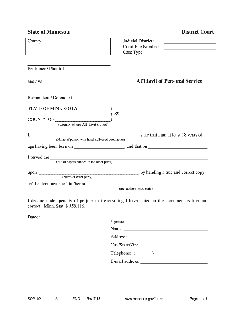 Fillable Online mncourts State of Minnesota District Court County