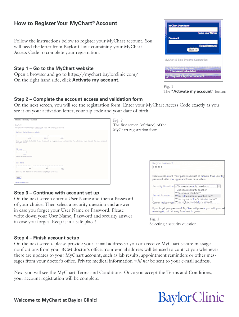 Fillable Online mychart bcm How to Register Your MyChart Account