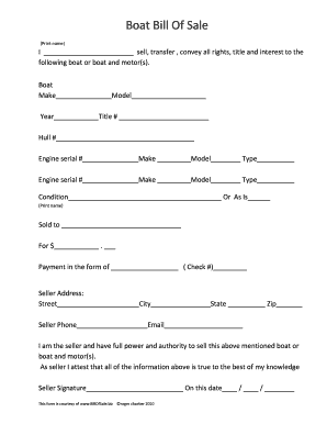 Boat Bill Of Sale - Fill and Sign Printable Template Online
