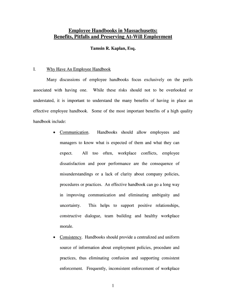 Fillable Online Employee Handbooks in Massachusetts Fax Email Print