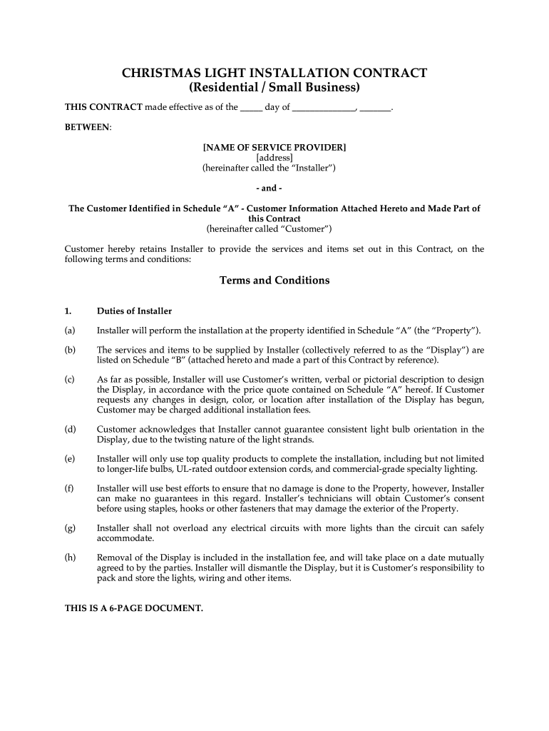 Christmas Light Installation Contract Fill Online, Printable