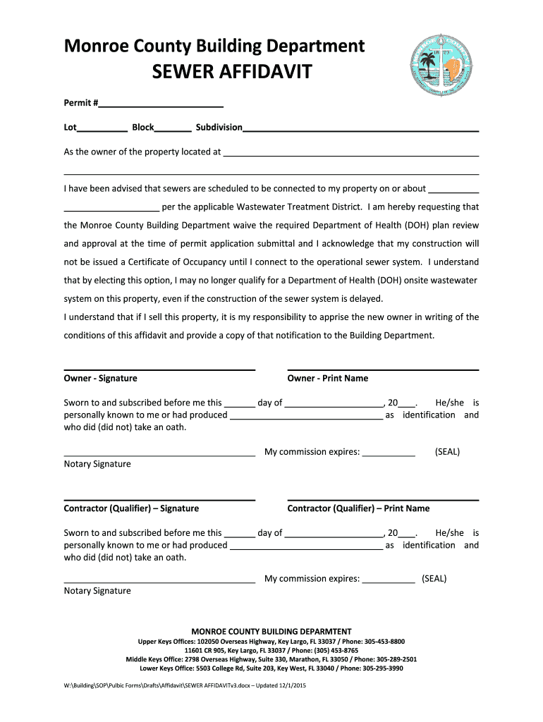 Fillable Online Monroe County Building Department SEWER AFFIDAVIT Fax