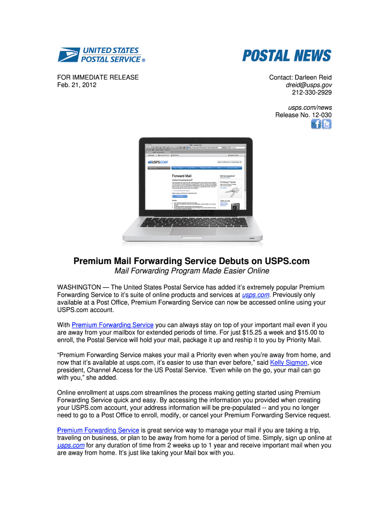 Fillable Online Premium Mail Forwarding Service Debuts on USPS Fax