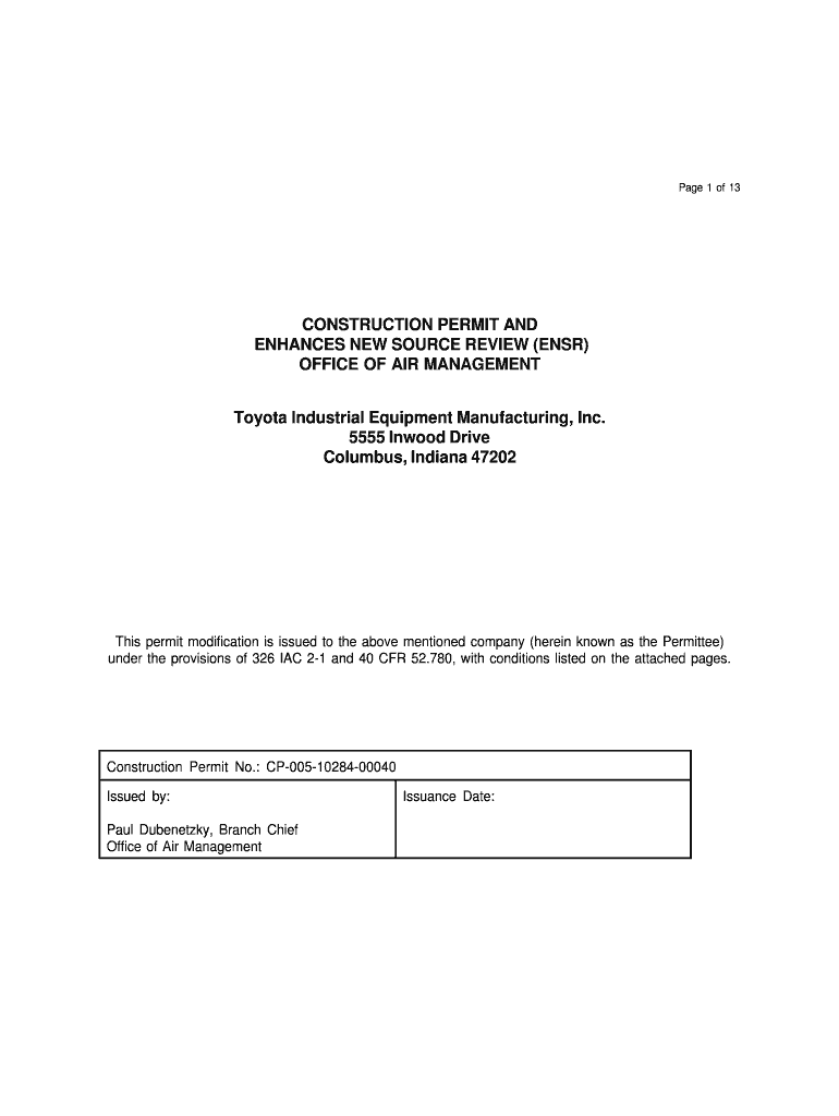 Fillable Online permits air idem in CONSTRUCTION PERMIT AND ENHANCES