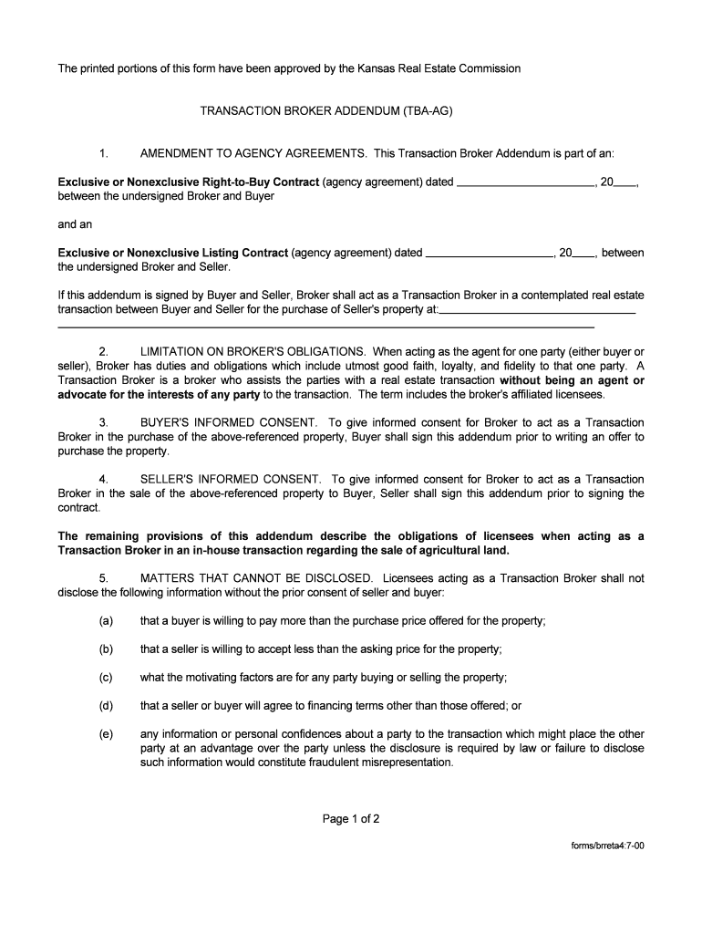 Fillable Online kansas The printed portions of this form have been