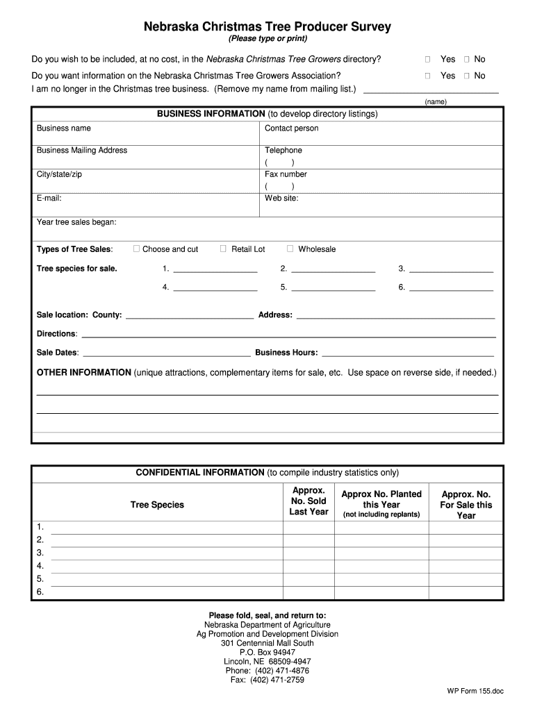 Fillable Online Christmas Tree Growers Profile Form Nebraska