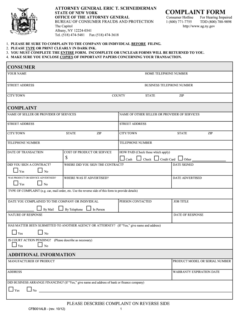 Nys attorney general complaint Fill out & sign online DocHub