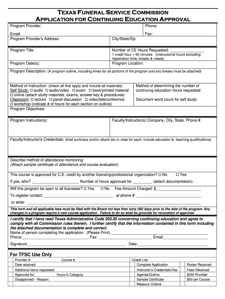 Fillable Online tfsc state tx Uniform ce application form Texas