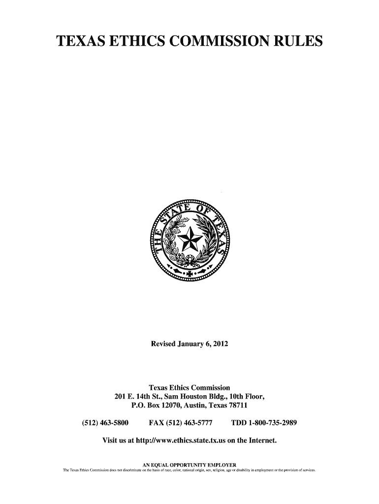 Fillable Online ethics state tx TEXAS ETHICS COMMISSION RULES Texas