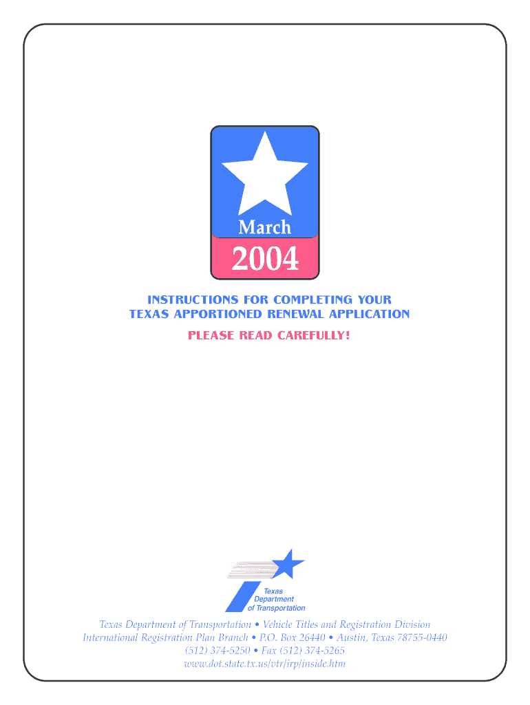 Fillable Online ftp dot state tx TEXAS APPORTIONED RENEWAL APPLICATION