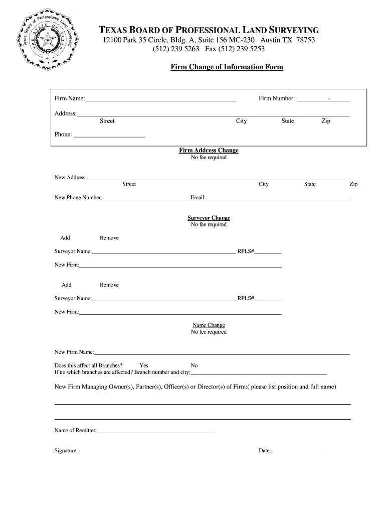 Fillable Online txls state tx Firm Change of Information Form Texas