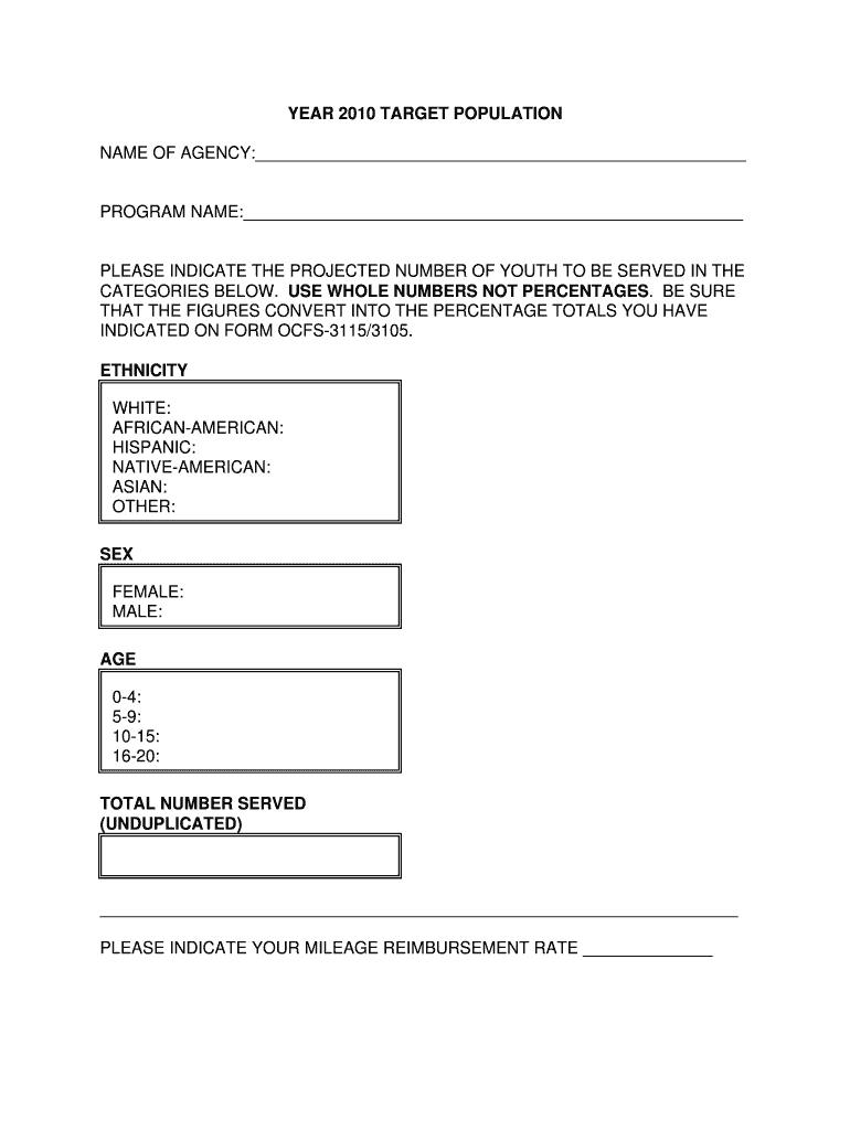 Fillable Online co dutchess ny Youth BureauTarget Population Form