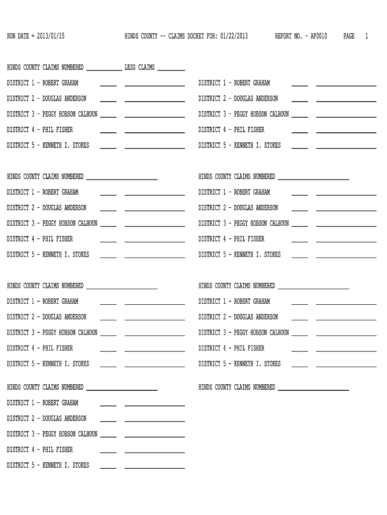 Fillable Online ftp co hinds ms run date 2013/01/15 hinds county