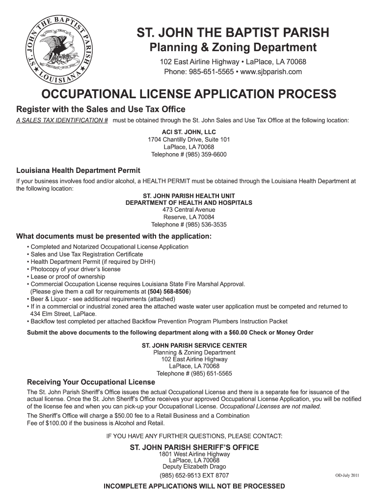 Occupational License Application Process St. John The Baptist Parish
