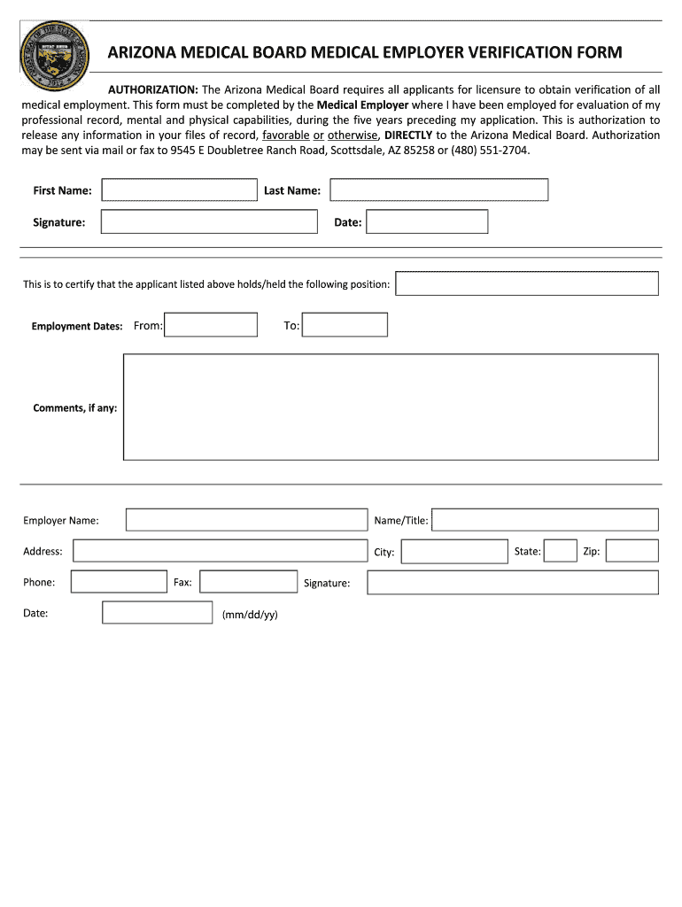 Fillable Online azmd Arizona medical board medical employer
