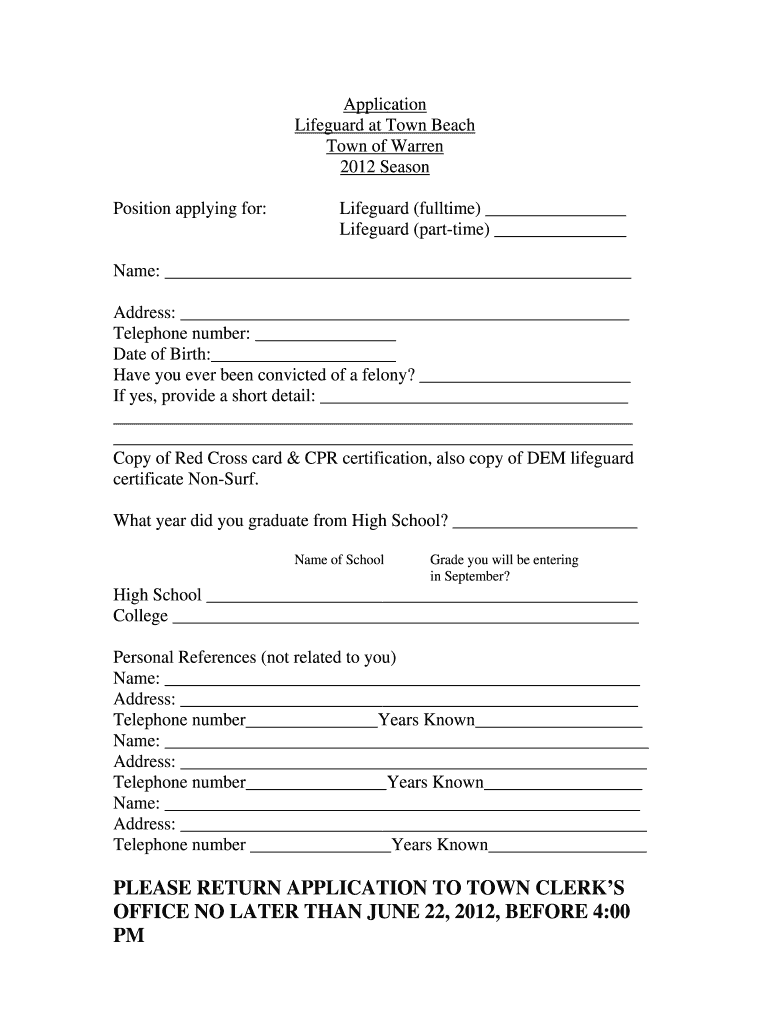 Lifeguard application form Fill out & sign online DocHub