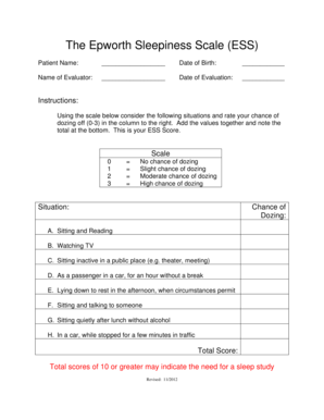 Fillable Online The Epworth Sleepiness Scale (ESS) Fax Email Print