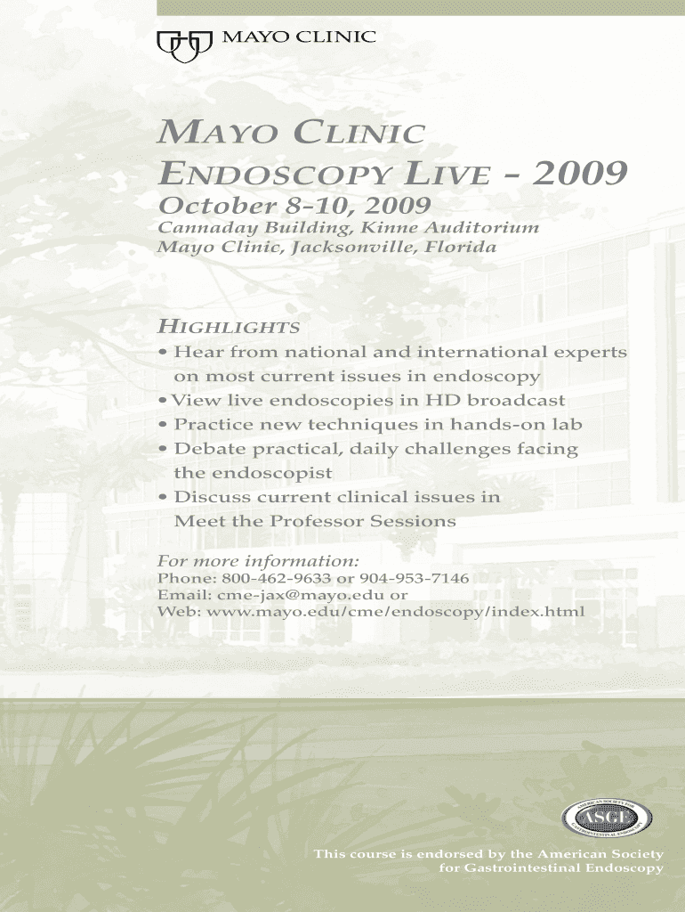 Fillable Online mayo CME FLA card Endoscropy Live 2009 MC810054
