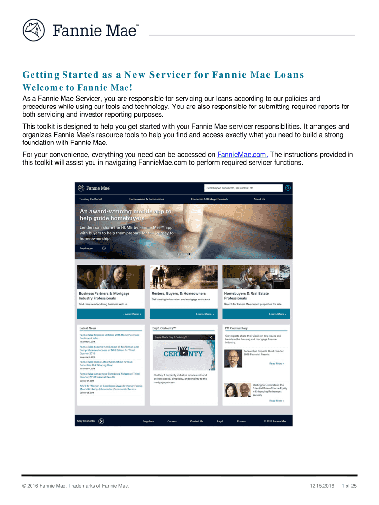 Fillable Online Getting Started as a New Servicer for Fannie Mae Loans