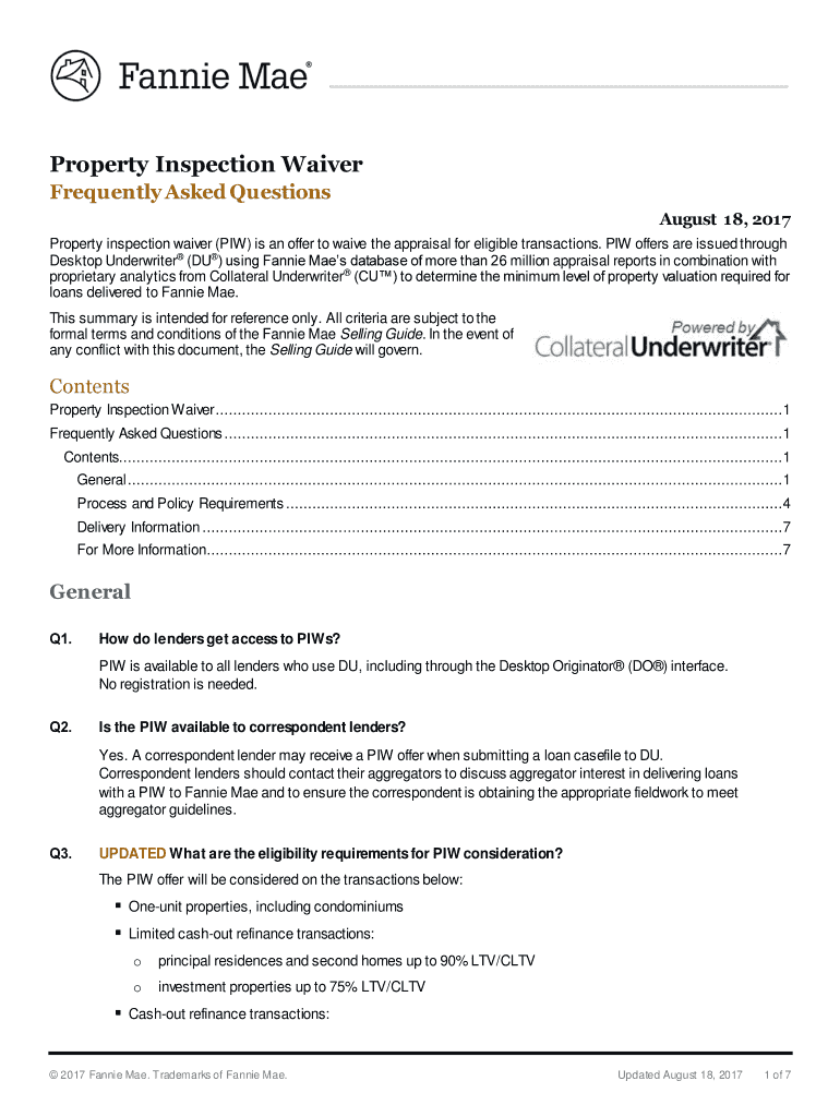 Fillable Online Property Inspection Waiver Fax Email Print pdfFiller