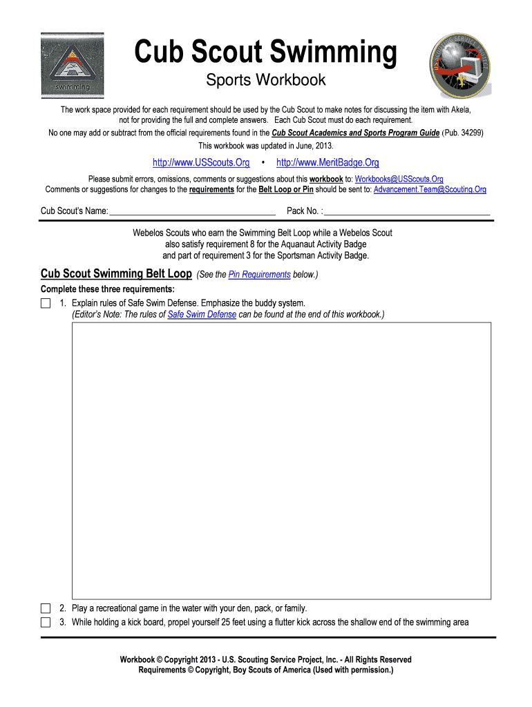 Fillable Online usscouts Cub Scout Swimming Us Scouting Service